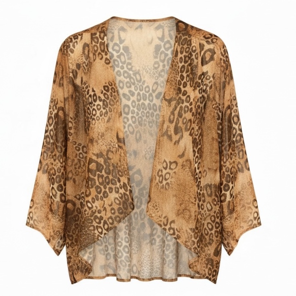 Sheer Leopard Print Kimono Cover-Up Lightweight Boho Top